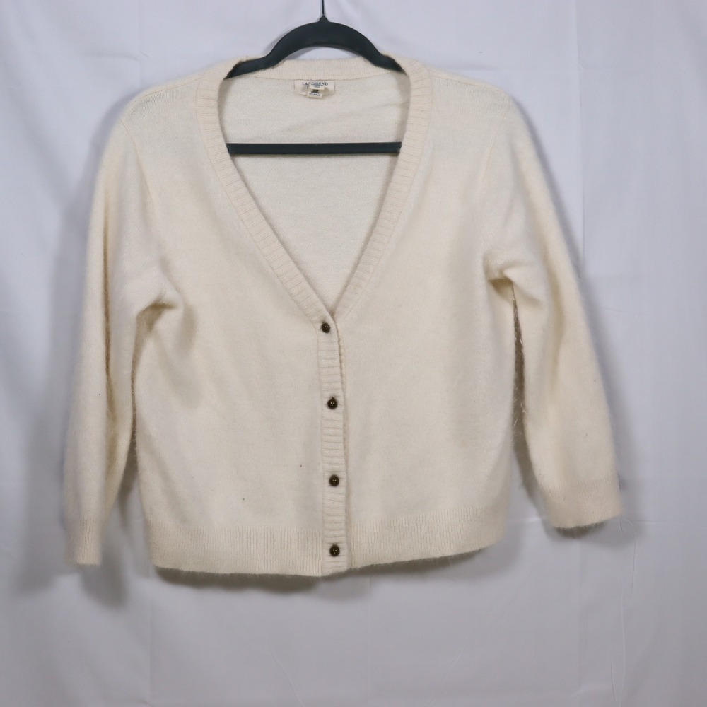 Lands End Canvas Cardigan M White Womens Coquette Fuzzy Angora Sweater